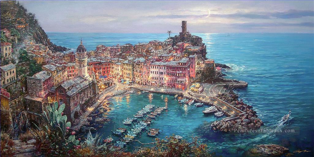 Clair de lune à Vernazza Italie paysage Peintures à l'huile